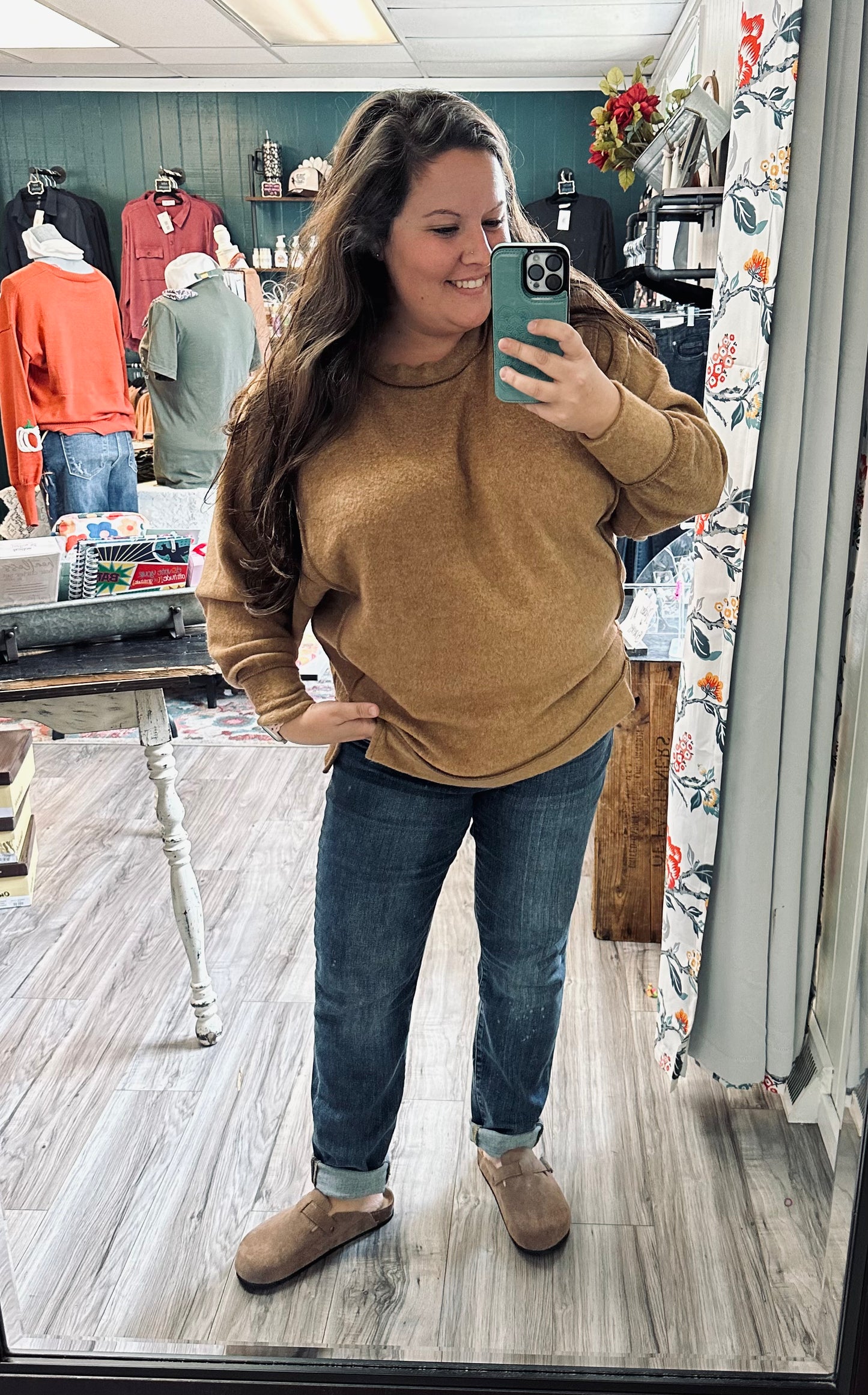 Reverse hem brushed sweater