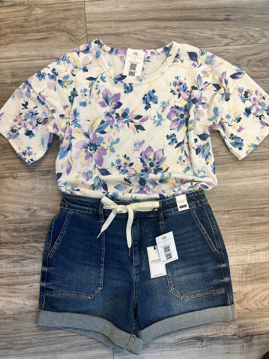 Lavender floral waffle top
