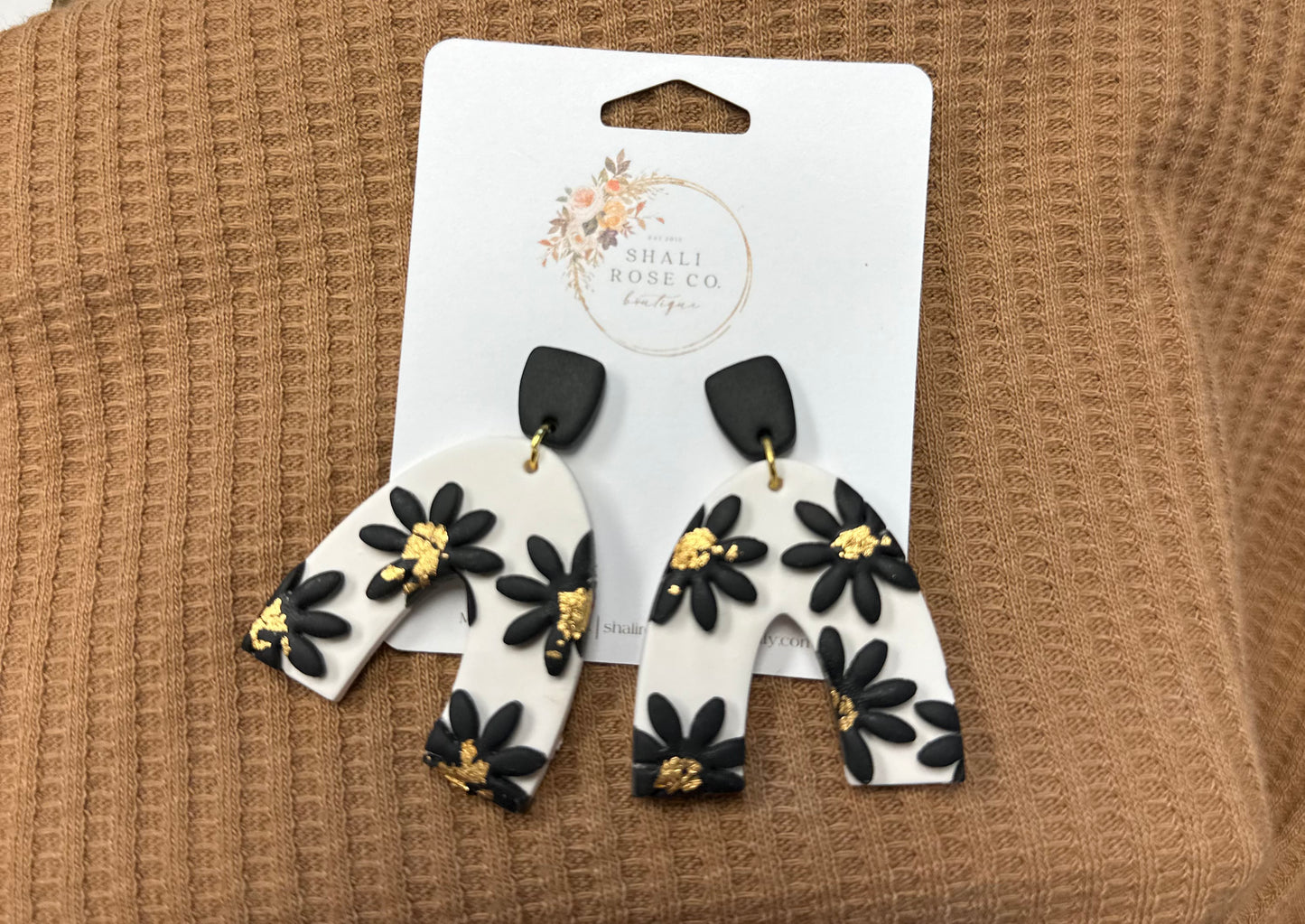 Black floral clay arch dangles