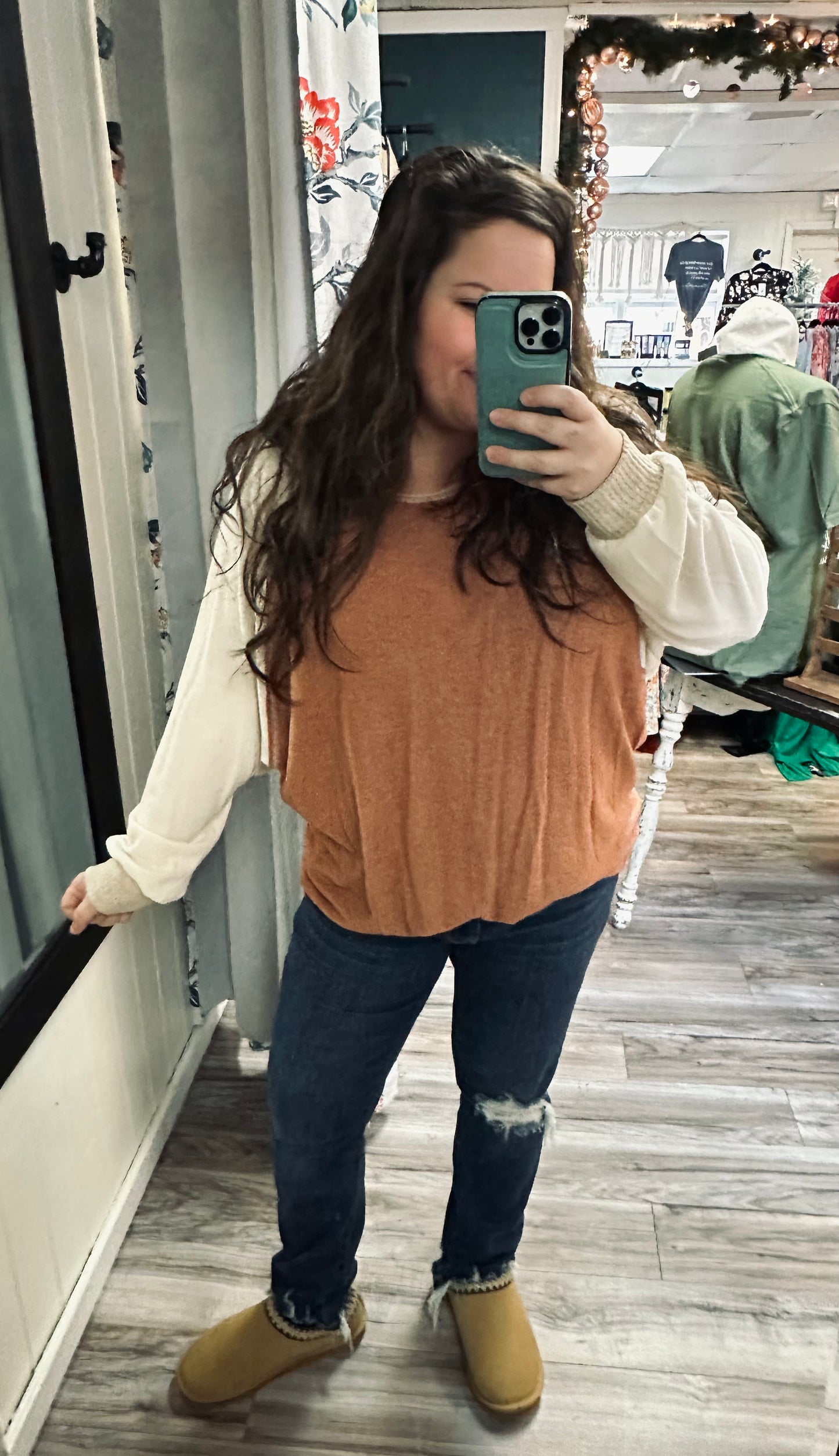 Brushed hacci colorblock top