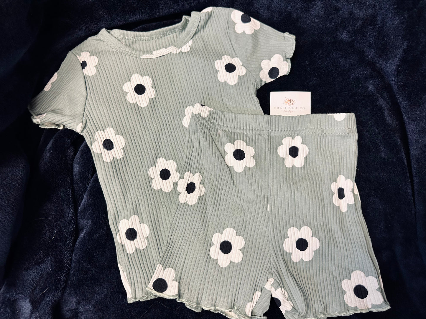 Sage floral ribbed set