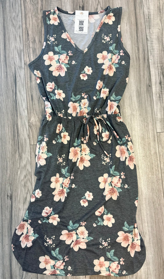 Blush floral drawstring midi dress