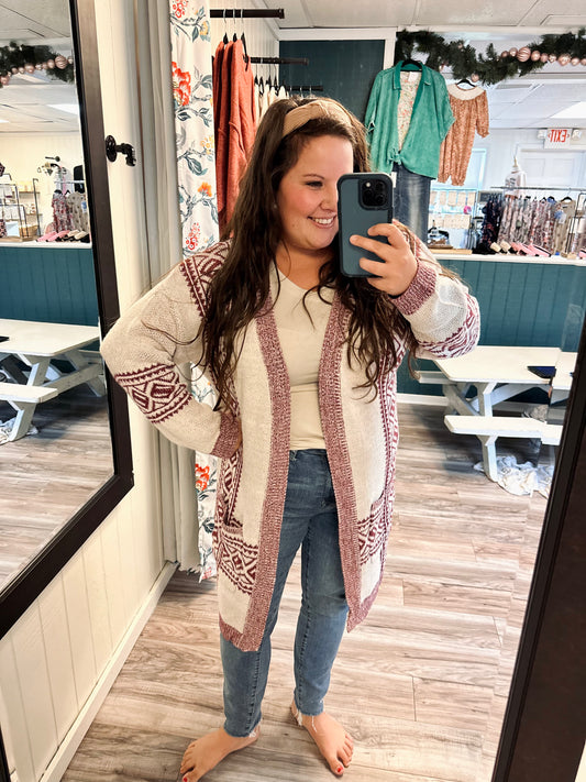 Burgundy cream Aztec knit