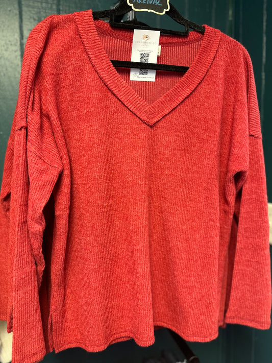 Brushed ribbed vneck