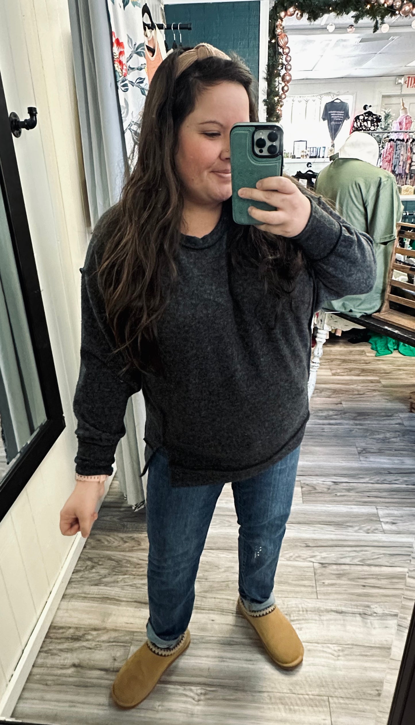 Reverse hem brushed sweater