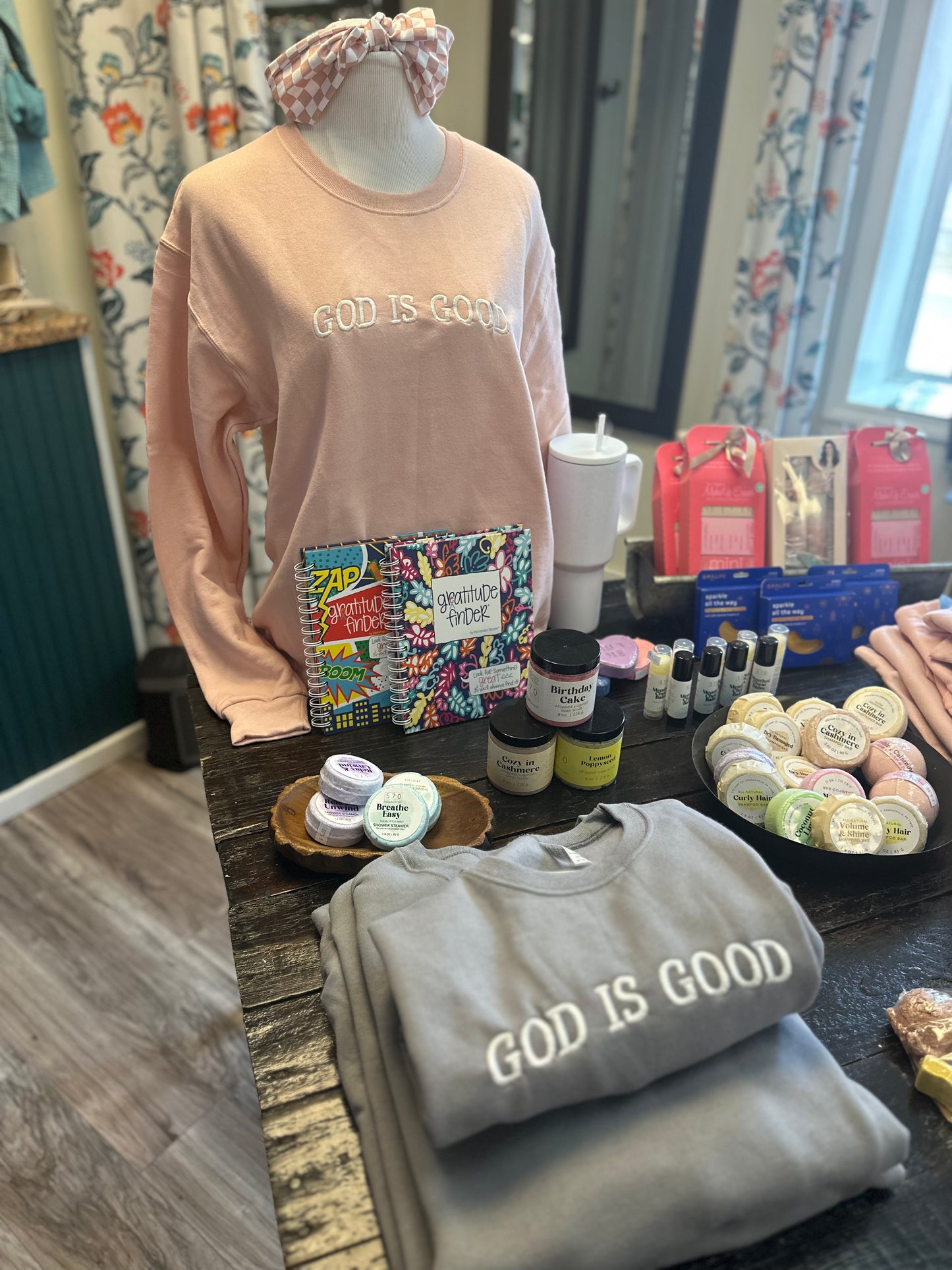 God is good embroidered crew