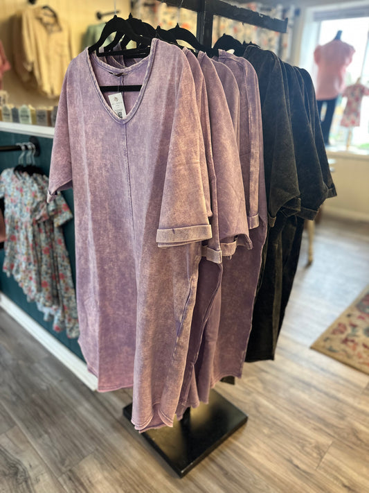 Acid wash french terry T-shirt dress