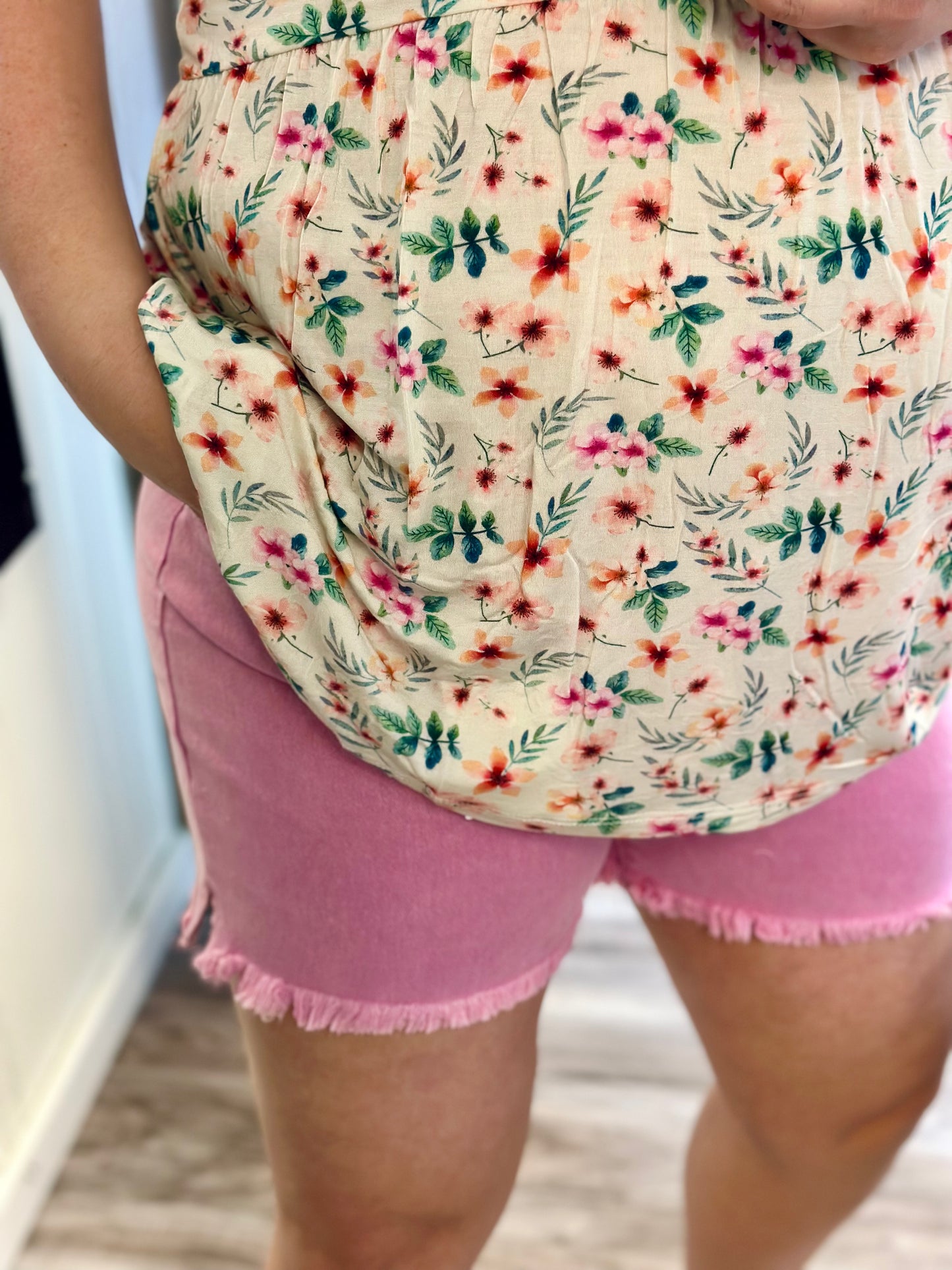 Mauve Zenana Raw Hem Shorts