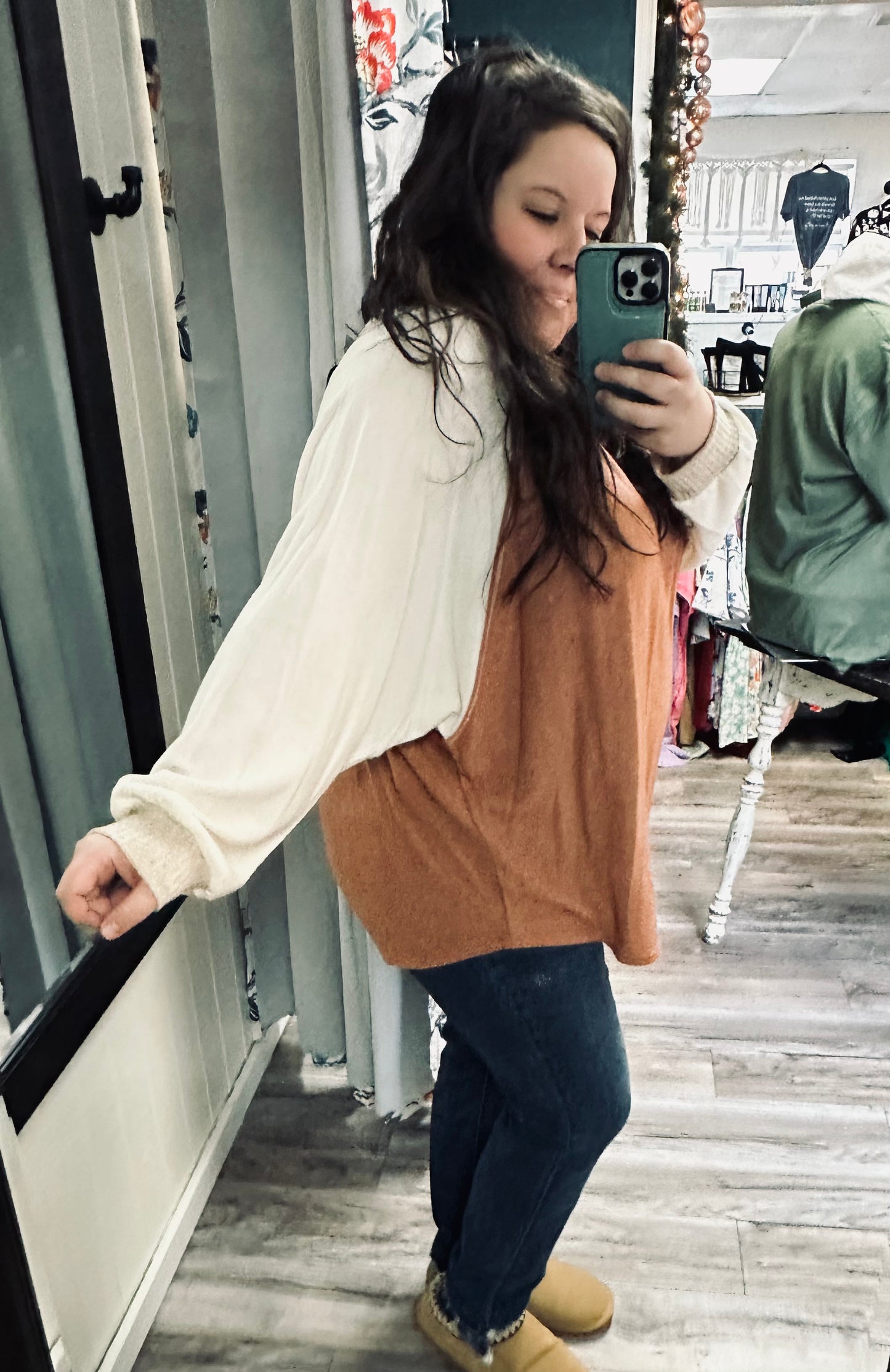 Brushed hacci colorblock top