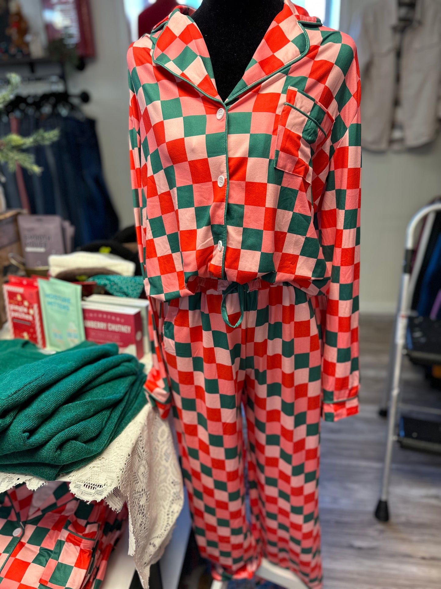 Merry check luxe pj set