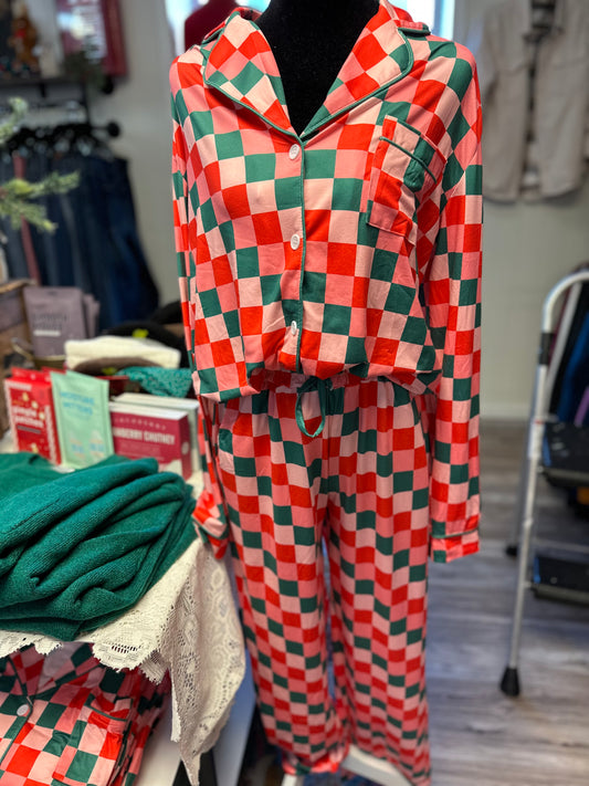 Merry check luxe pj set