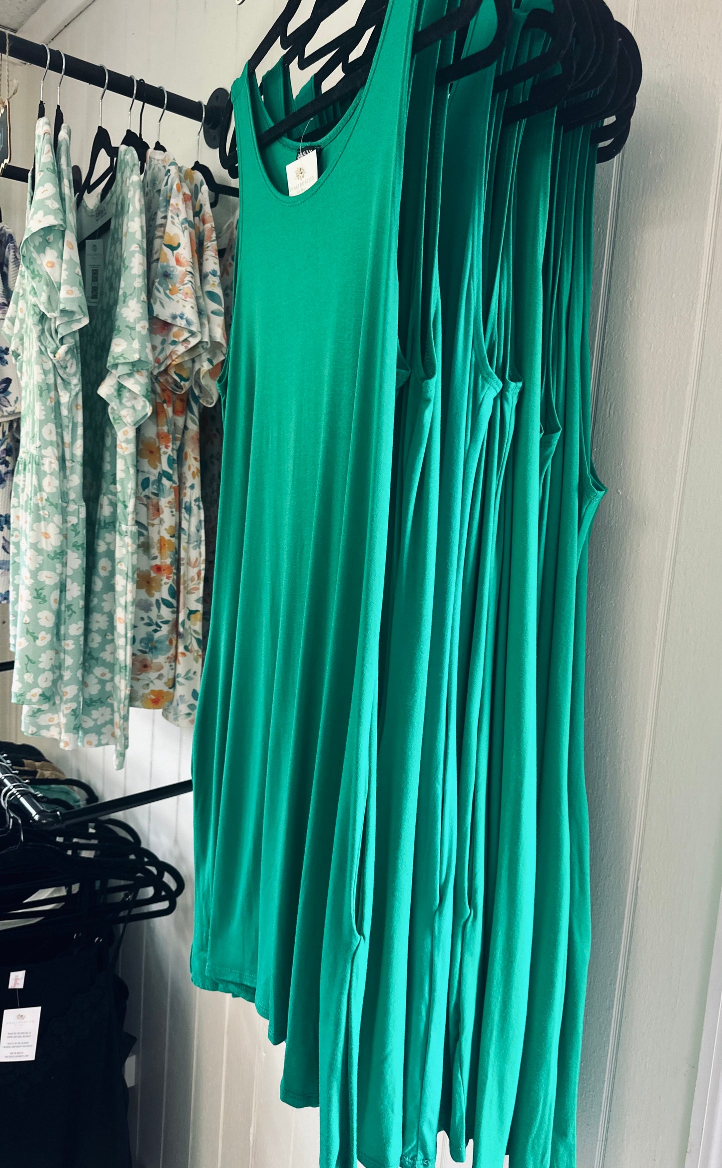 Green tank dress with pockets