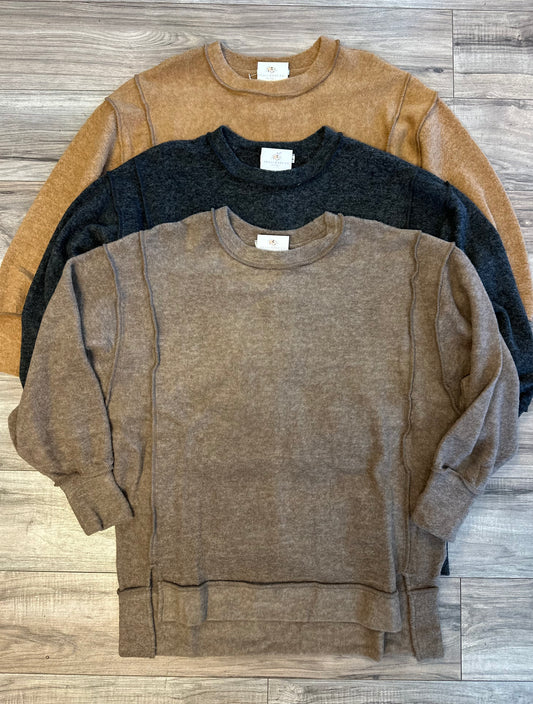 Reverse hem brushed sweater