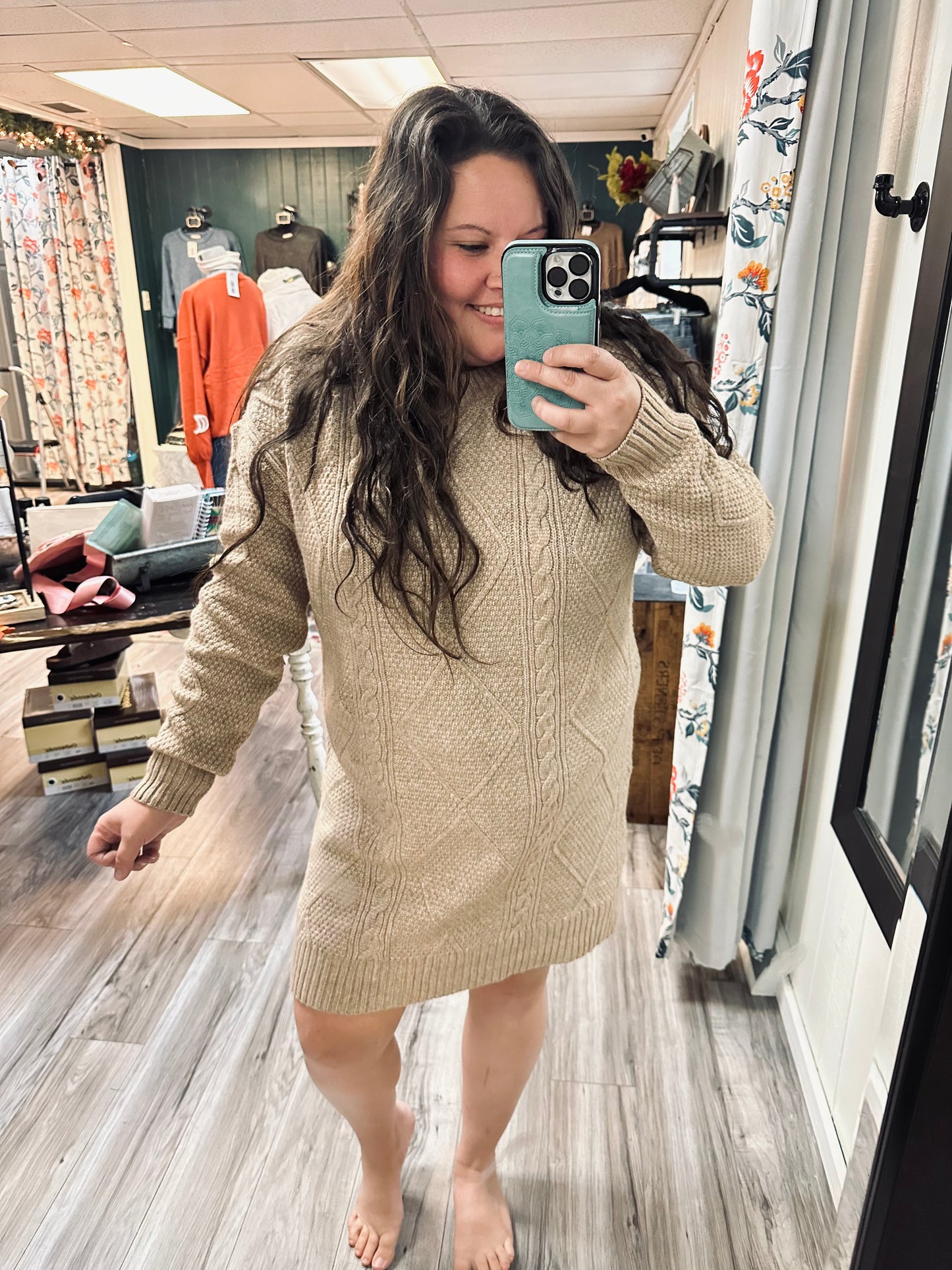 Callie’s cable knit sweater dress