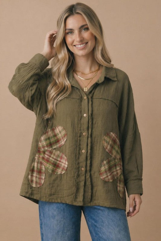 Gauze oversized flower patch top