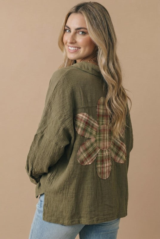 Gauze oversized flower patch top