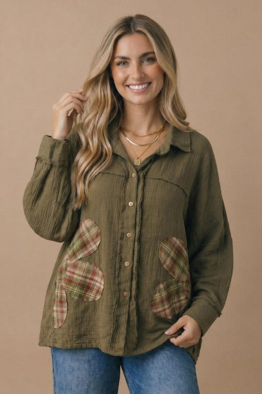 Gauze oversized flower patch top