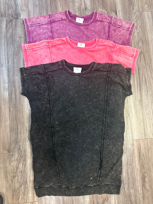 Round neck mineral wash dress