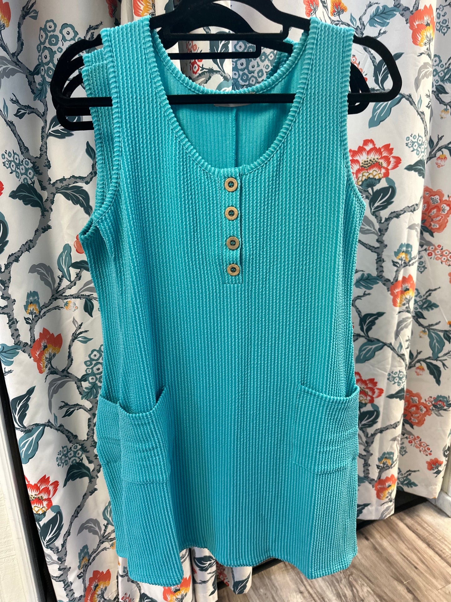 Blue ribbed button top dress