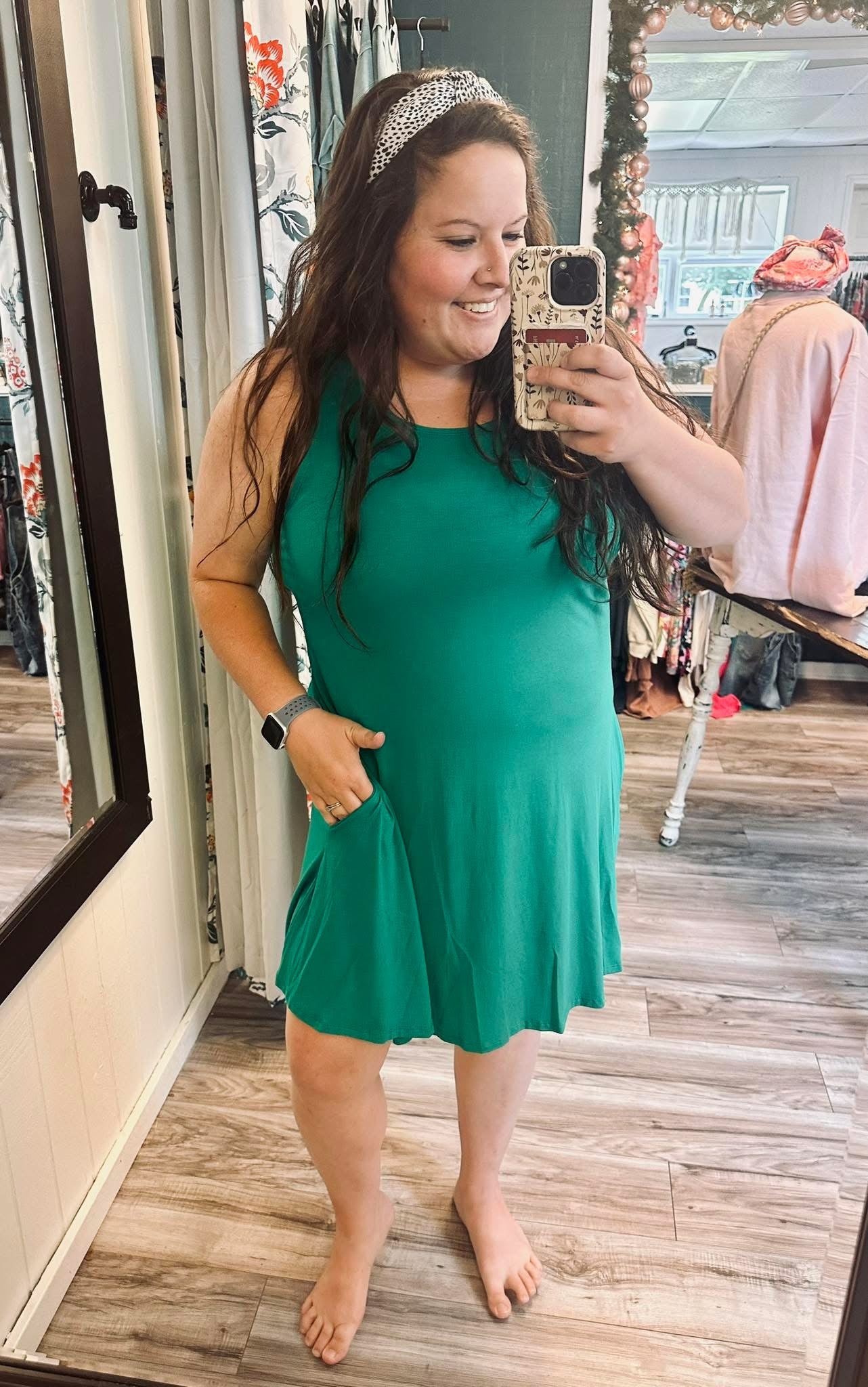 Green tank dress with pockets