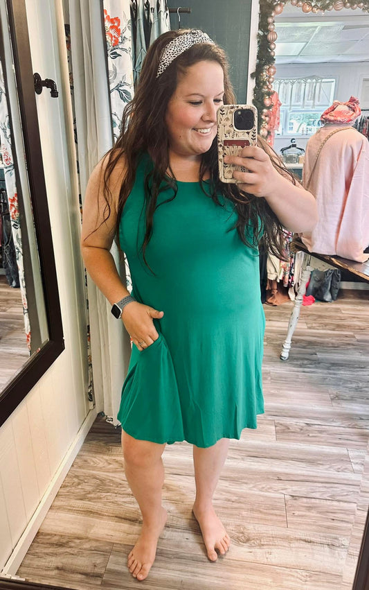 Green tank dress with pockets