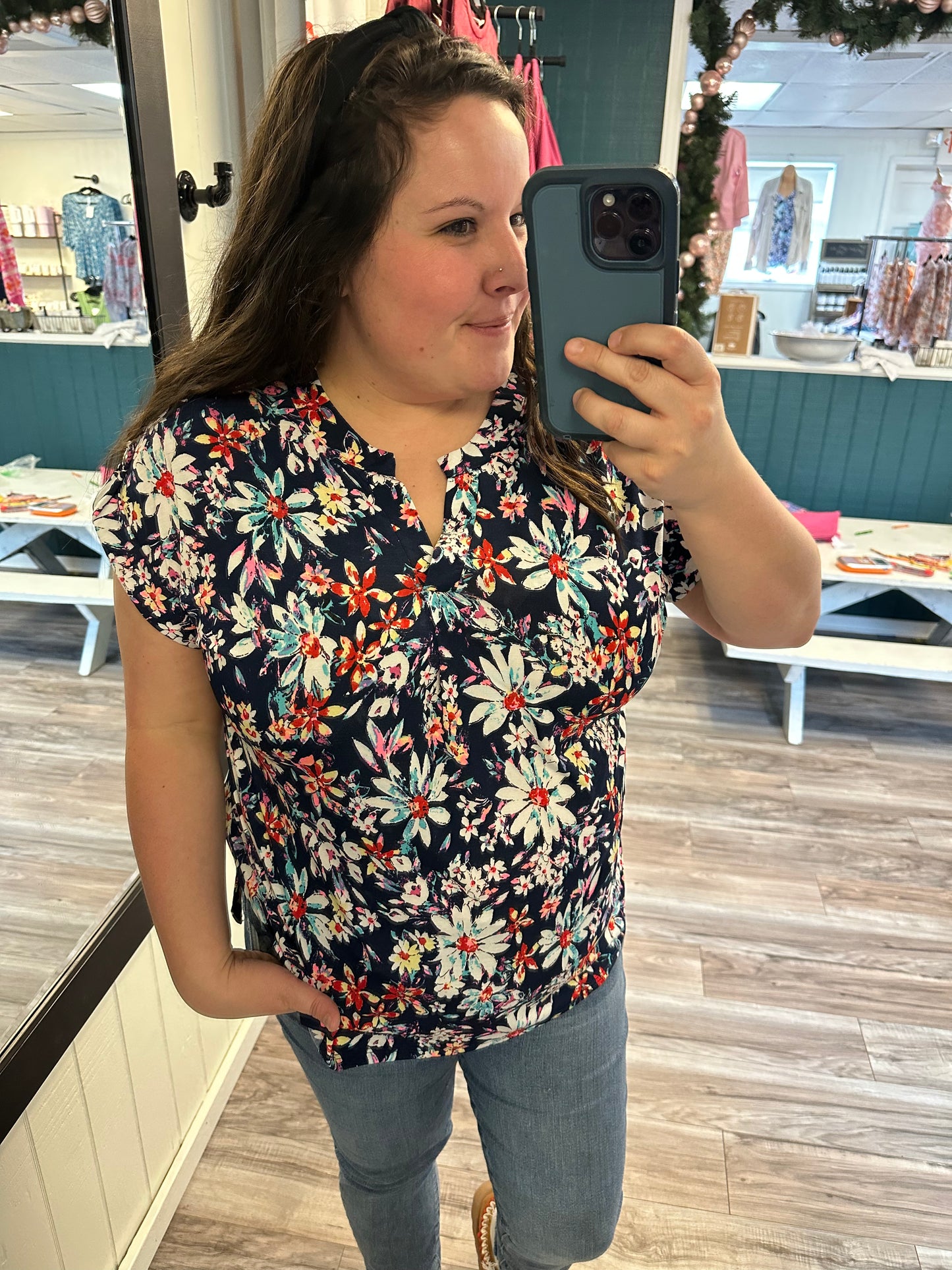 Navy floral top