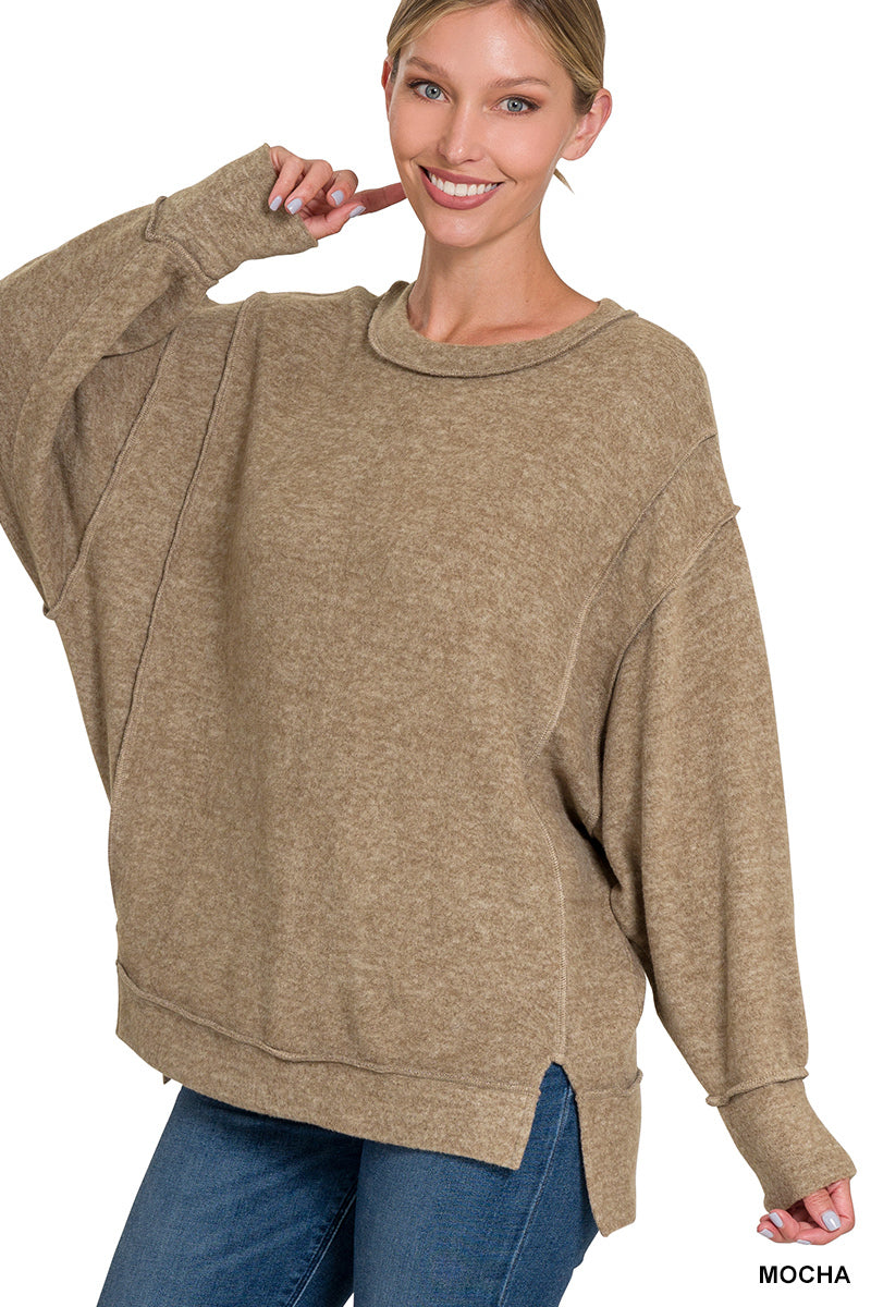 Reverse hem brushed sweater