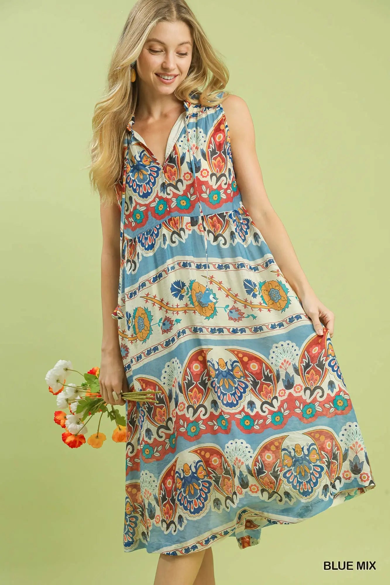 Boho floral sleeveless midi dress