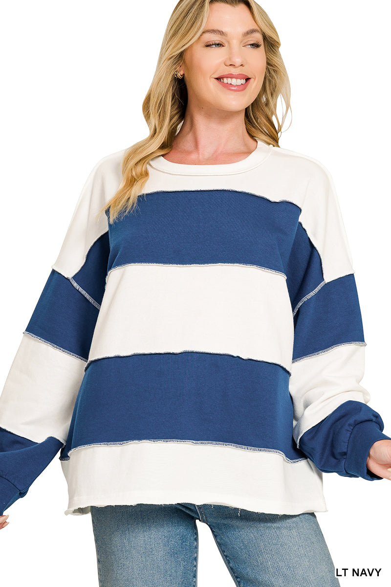 Navy & white french terry crewneck
