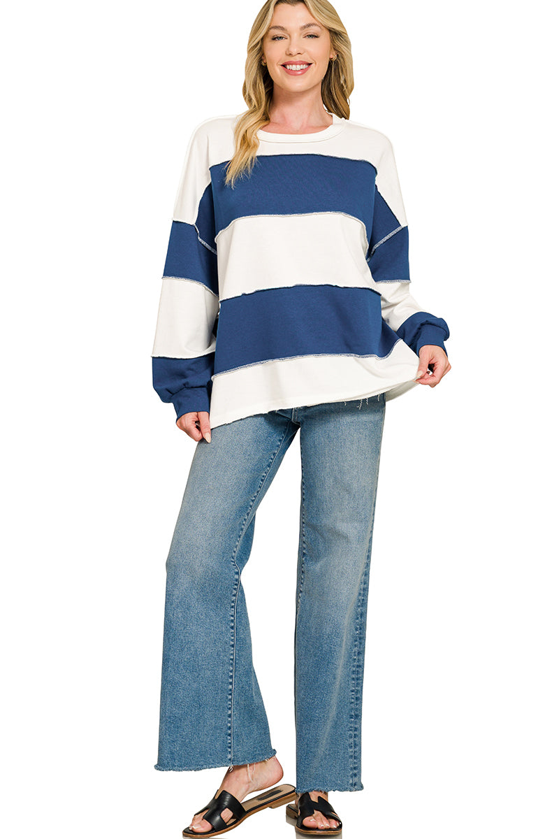 Navy & white french terry crewneck